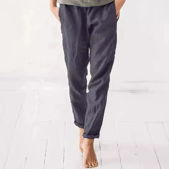 Damen lässige Leinenhose mit elastischem Bund und praktischen Taschen Echoarchiv