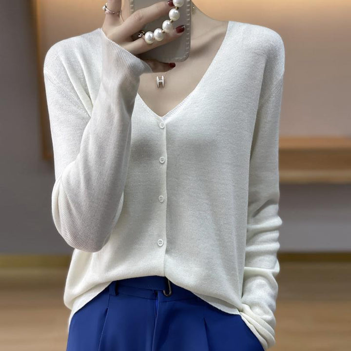Damen Leichter V‑Ausschnitt‑Cardigan mit kastiger Silhouette und Kaschmir‑Optik Echoarchiv