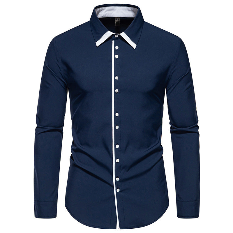 Herren elegantes Langarmhemd mit kontrastierendem Kragen und feinen Knopfdetails Echoarchiv
