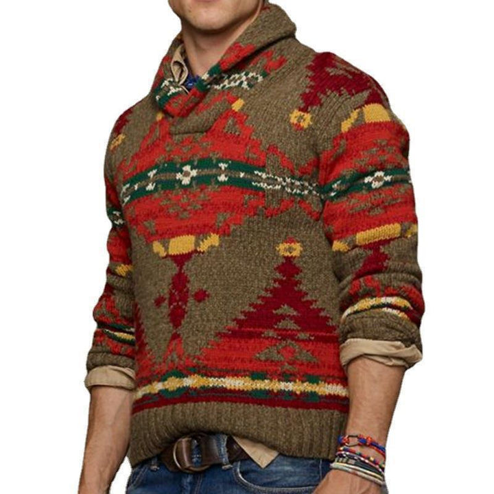 Herren Grobstrickpullover mit einzigartigem Muster und hohem Kragen Echoarchiv