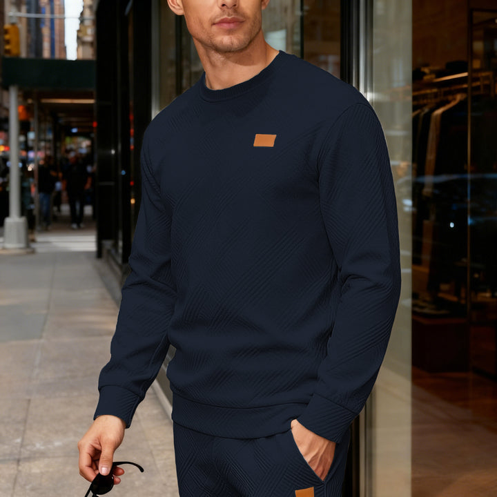 Herren nan strukturierter Baumwollstrickpullover mit Rautenstruktur, Rundhalsausschnitt und elastischen Bündchen Echo Archiv