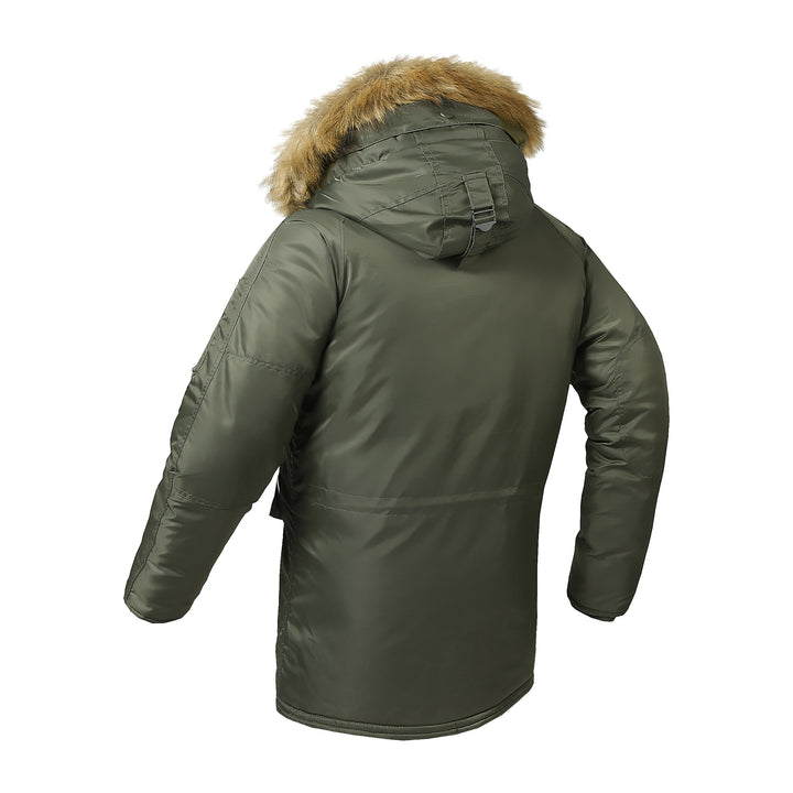 Herren langer thermoisolierter Parka mit Kunstfellkapuze und Utility‑Taschen Echo Archiv