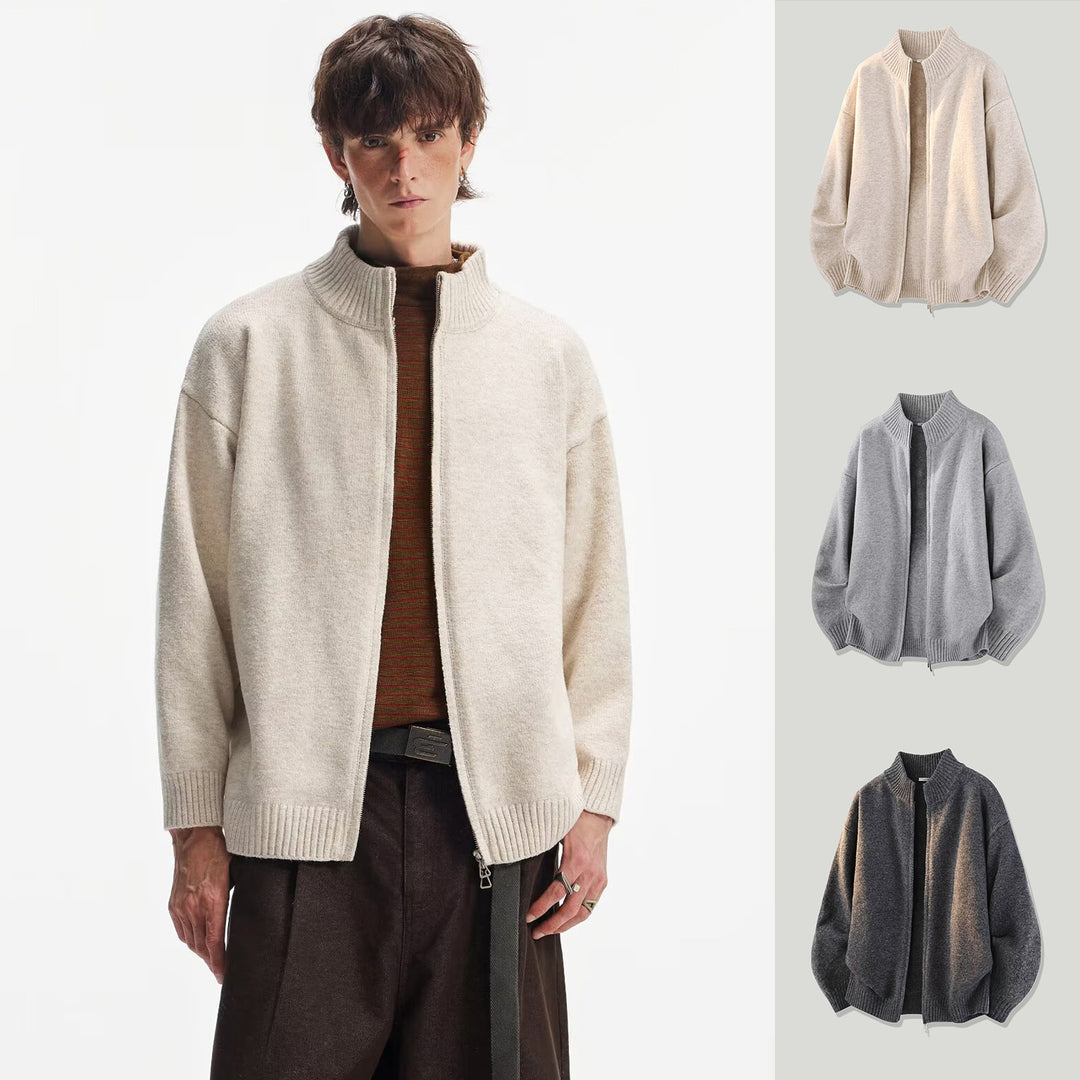 Damen Modische Grobstrickjacke mit hohem Kragen Echoarchiv