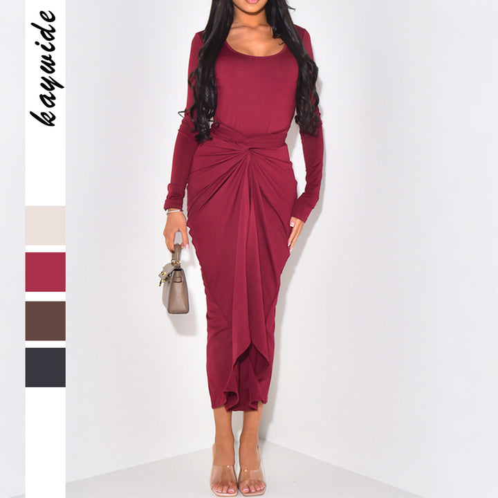 Damen nan gerafftes Maxikleid mit Knotenfront, figurbetonter Silhouette und seitlichem Schlitz Echo Archiv