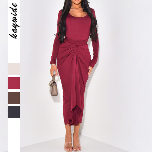 Damen nan gerafftes Maxikleid mit Knotenfront, figurbetonter Silhouette und seitlichem Schlitz Echo Archiv