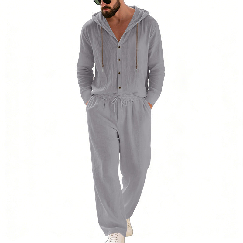 Herren nan legeres Kapuzen-Lounge-Set mit Knopfleiste, Kordelbundhose und seitlichen Eingrifftaschen Echo Archiv