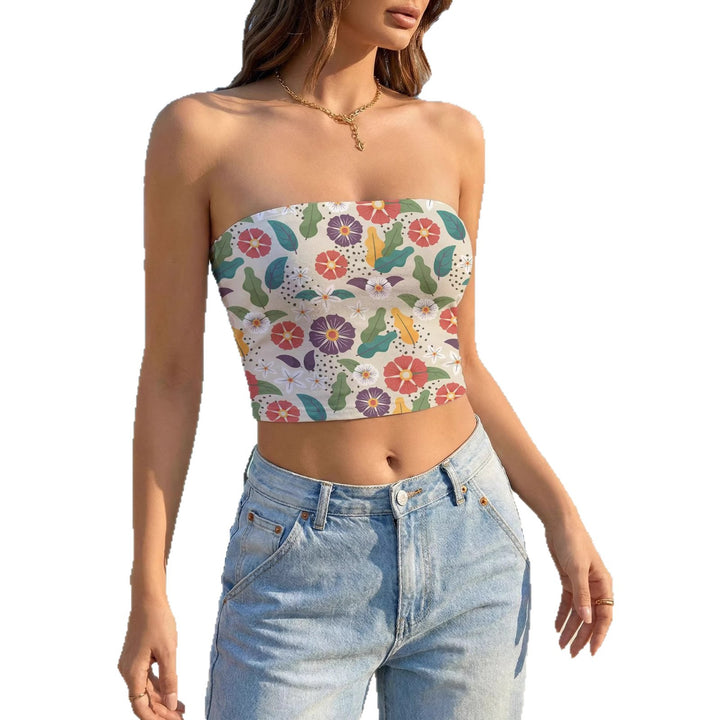 Damen Bandeau-Top mit floralem Vogelmotiv und elastischer Passform Echo Archiv