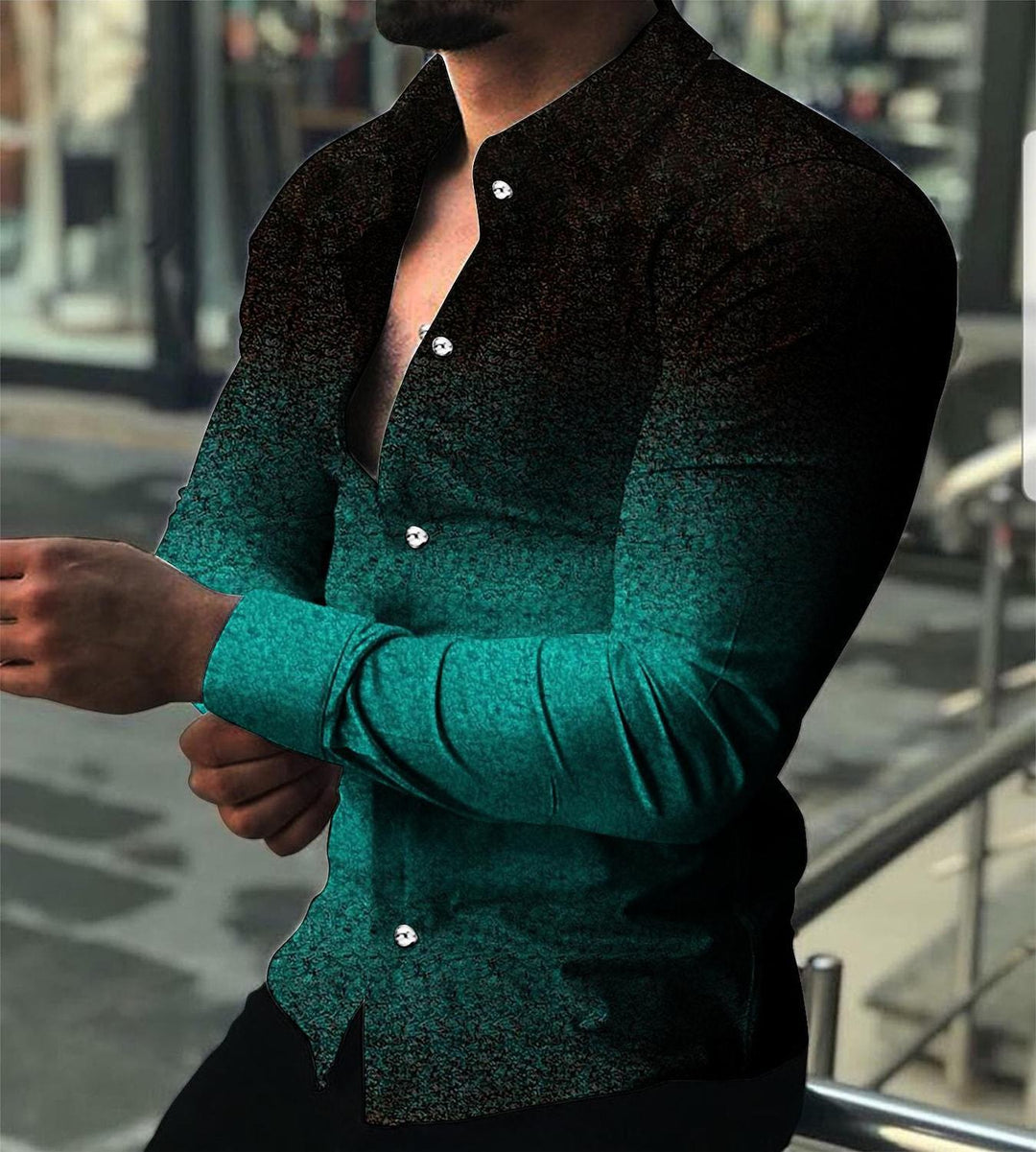 Herren Langarmhemd mit modernem Farbverlauf und edlen Knopfdetails Echoarchiv