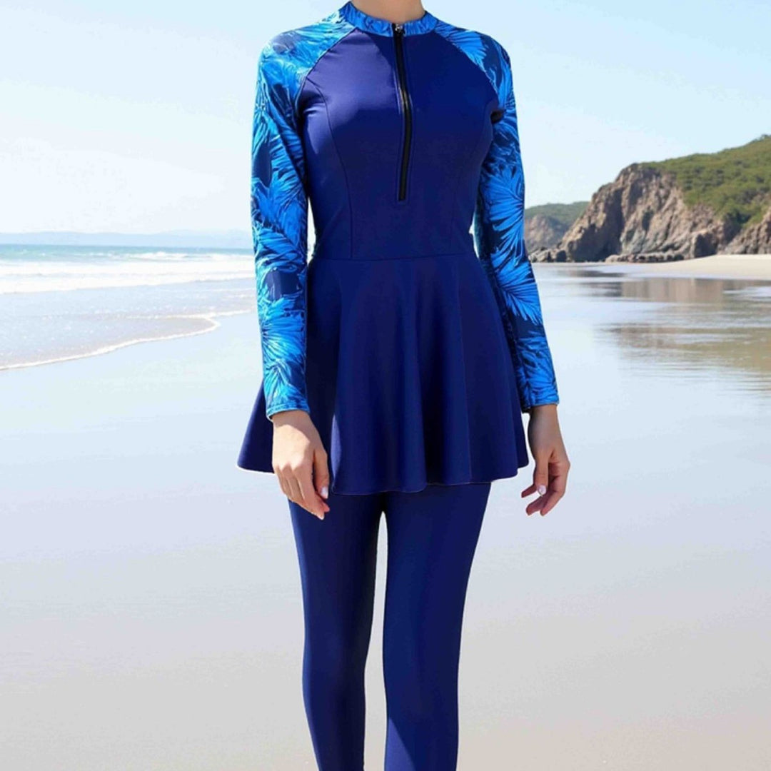 Damen Modischer Schwimmanzug mit Rock und langem Arm Echo Archiv