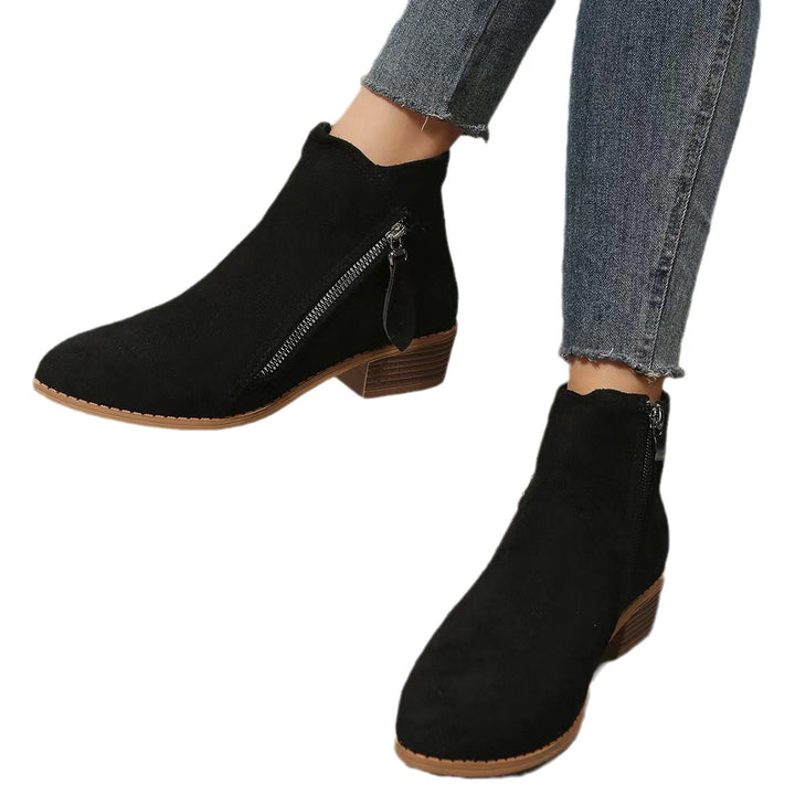 Damen nan klassische knöchelhohe Microvelours-Stiefelette mit seitlichem Reißverschluss und niedrigem Blockabsatz Echo Archiv