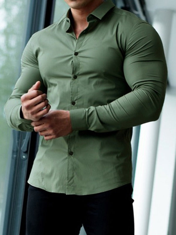 Herren körperbetontes Langarmhemd mit modischem Kragen und eleganten Knöpfen Echoarchiv