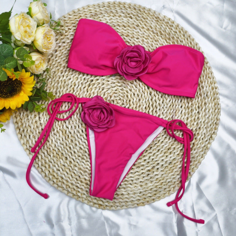 Damen Bandeau-Bikini mit floralem Akzent und verstellbaren Trägern Echo Archiv