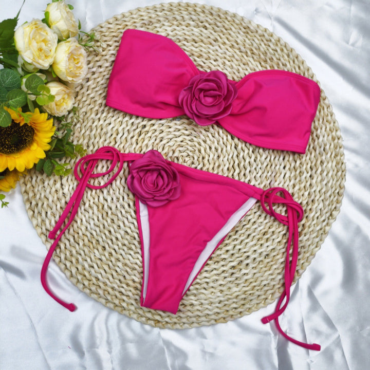 Damen Bandeau-Bikini mit floralem Akzent und verstellbaren Trägern Echo Archiv
