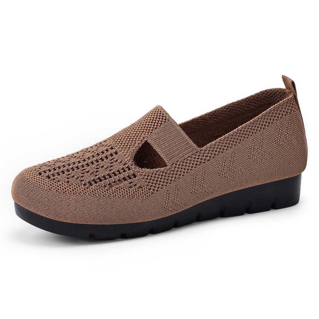 Damen nan gestrickter Slip-On Ballerina-Slipper mit elastischem Mary-Jane-Riemen und gedämpfter Keilsohle Echo Archiv