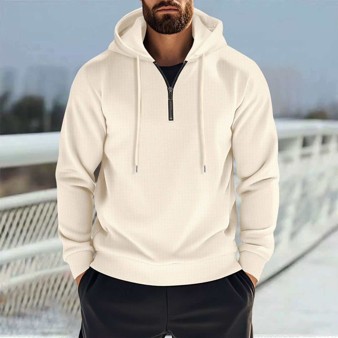 Herren Sportlicher Kapuzenpullover mit kurzem Reißverschluss und atmungsaktiven Einsätzen Echoarchiv