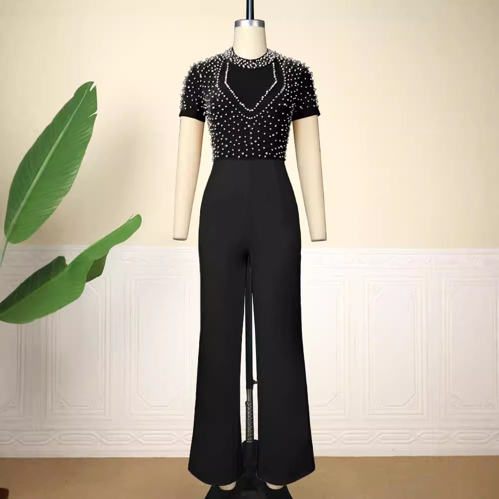 Damen eleganter Jumpsuit mit glitzernden Perlenakzenten Echo Archiv