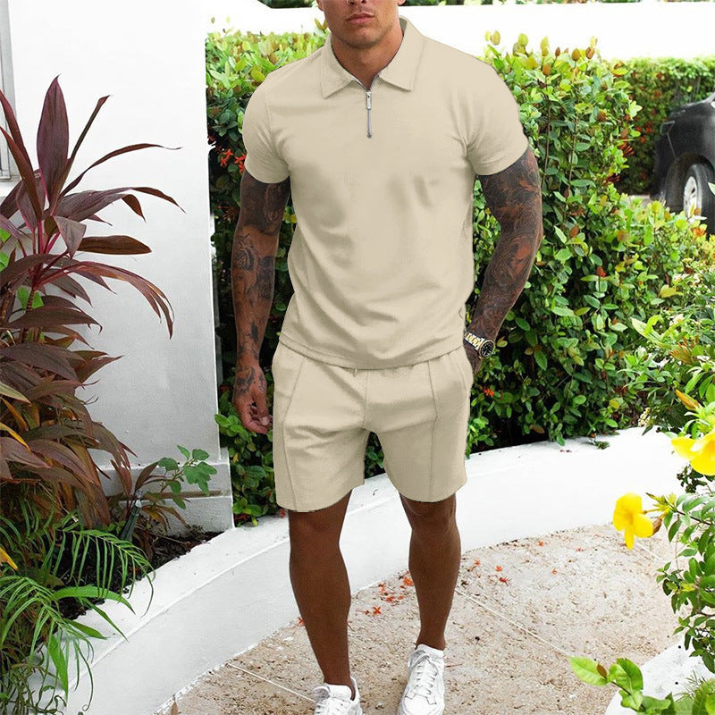 Herren Freizeit-Zip-Up Polo und Shorts Set Echoarchiv