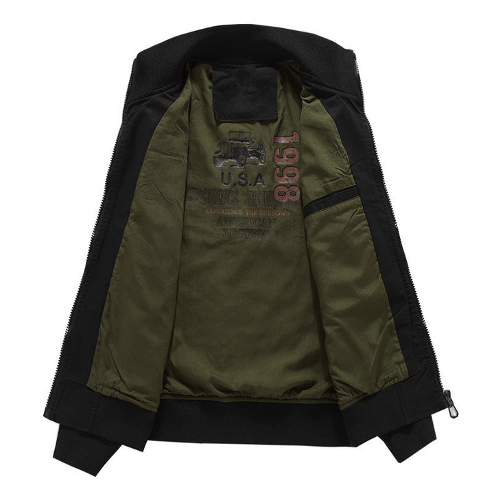 Herren Baumwoll-Canvas-Bomberjacke mit gesteppter Thermofütterung und Schulterklappen – Brevano