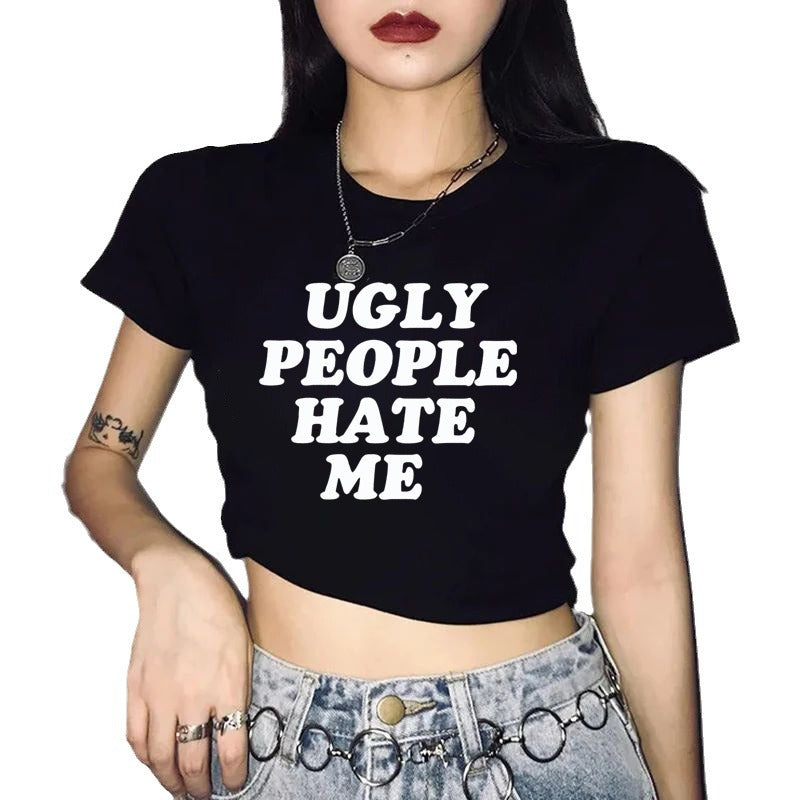 Damen Crop-T-Shirt mit individuellem Motorradmotiv und elegantem Schriftzug Echo Archiv