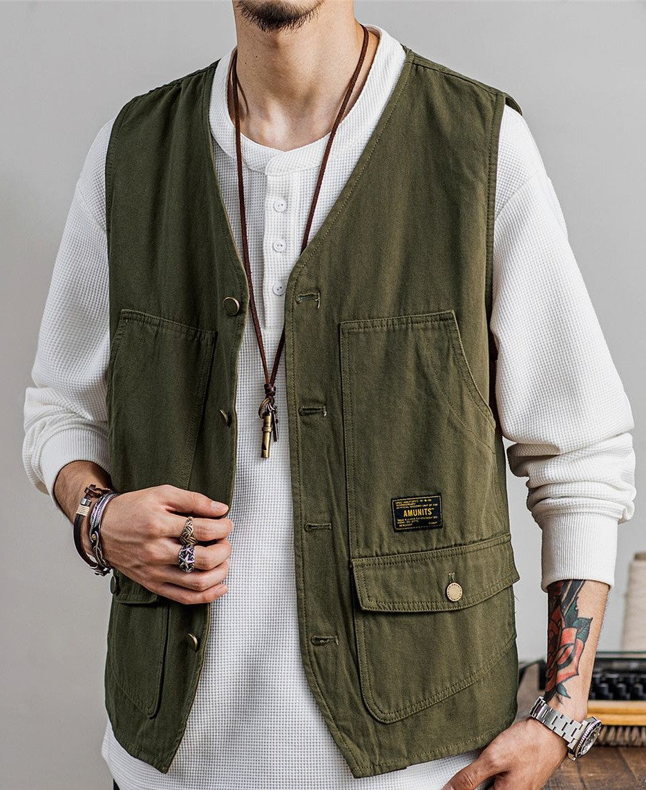 Herren praktische Utility-Weste mit tiefen Taschen und Knopfdetails Echoarchiv