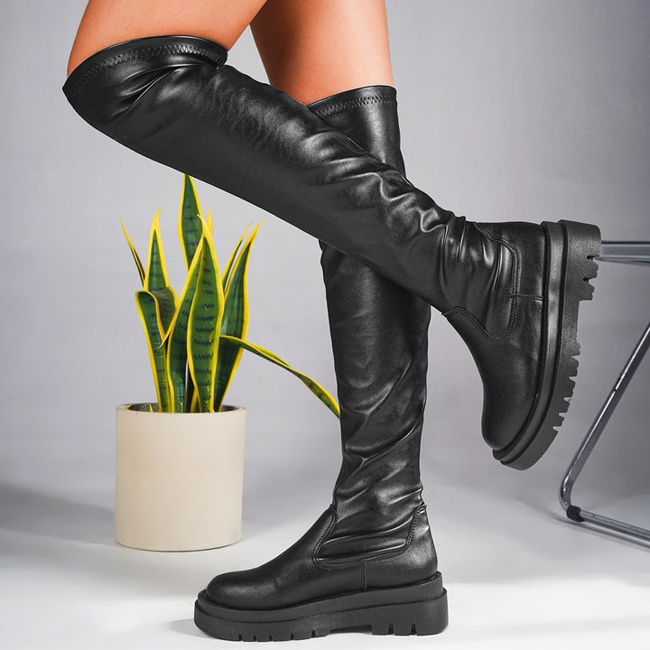 Damen Overknee‑Stiefel mit elastischem Schaft und dicker Profil‑Plateausohle Echo Archiv
