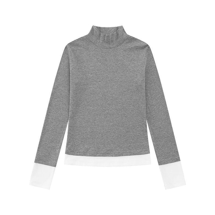 Damen Rollkragen-Langarmshirt mit Kontrastabschlüssen Echoarchiv