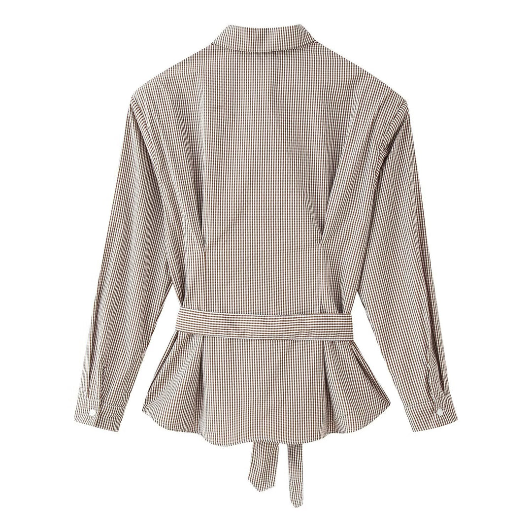 Damen Karierte taillierte Hemdbluse mit Bindegürtel Echo Archiv
