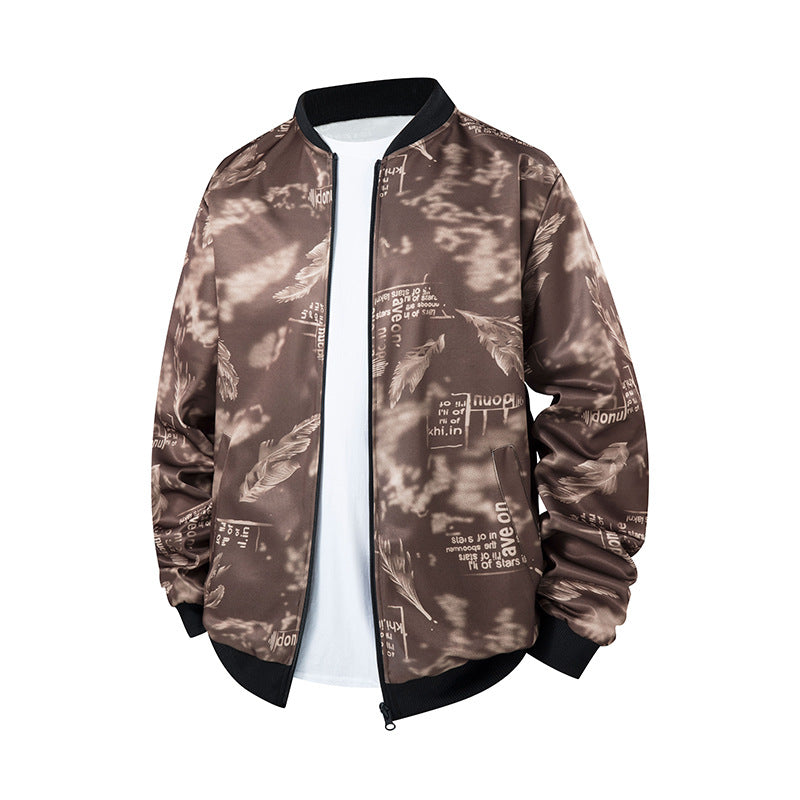 Herren Bomberjacke mit Allover‑Federprint, Satinoptik und geripptem Kragen Echo Archiv
