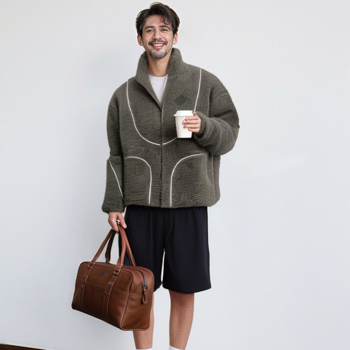 Herren Gemütliche Teddyjacke mit Kontrastnähten Echoarchiv