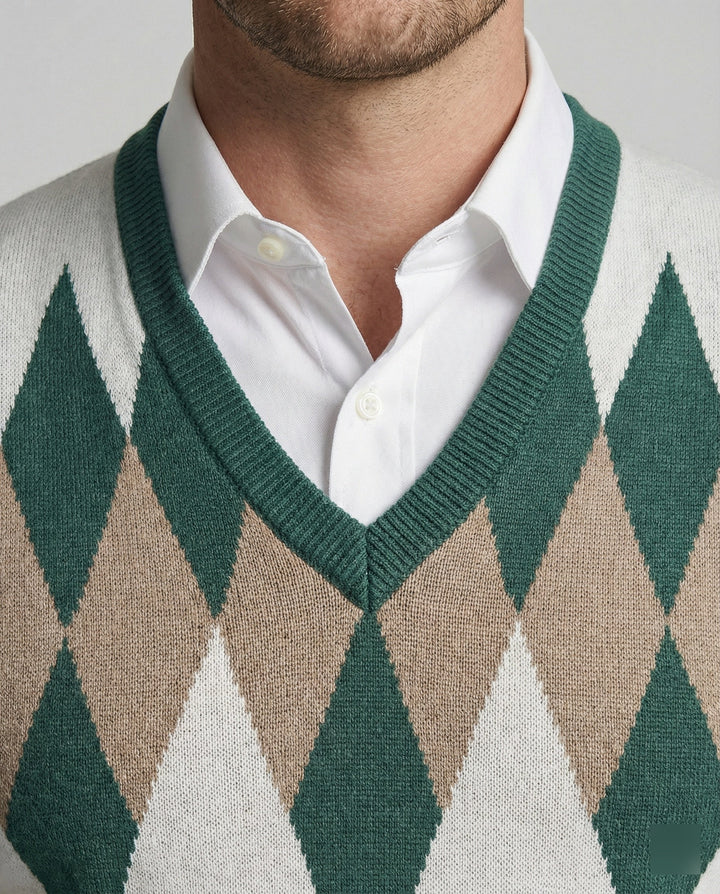 Herren ärmelloser Strickpullover im eleganten Diamantmuster Echoarchiv