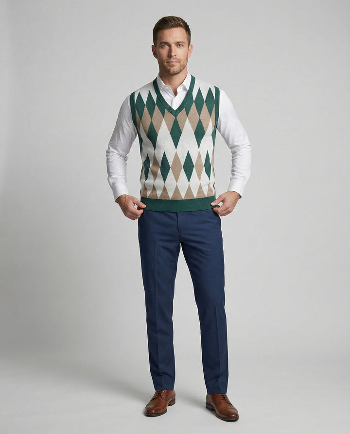 Herren ärmelloser Strickpullover im eleganten Diamantmuster Echoarchiv