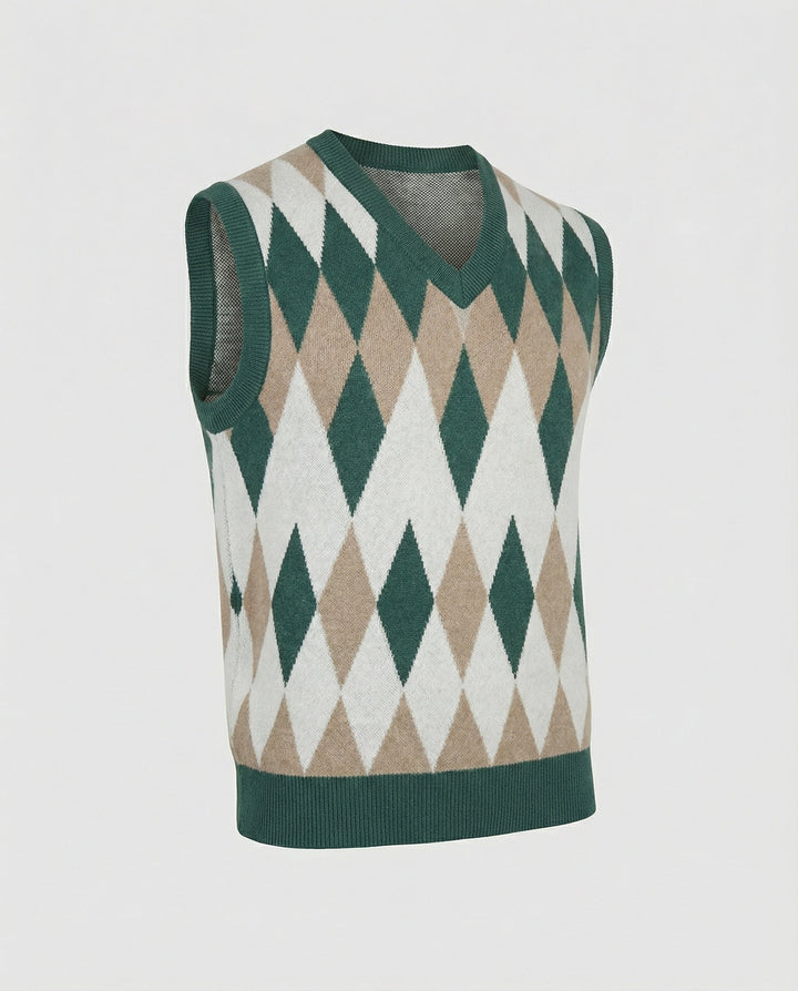 Herren ärmelloser Strickpullover im eleganten Diamantmuster Echoarchiv