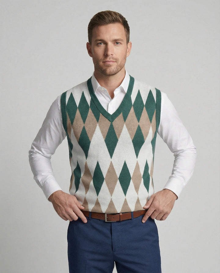 Herren ärmelloser Strickpullover im eleganten Diamantmuster Echoarchiv