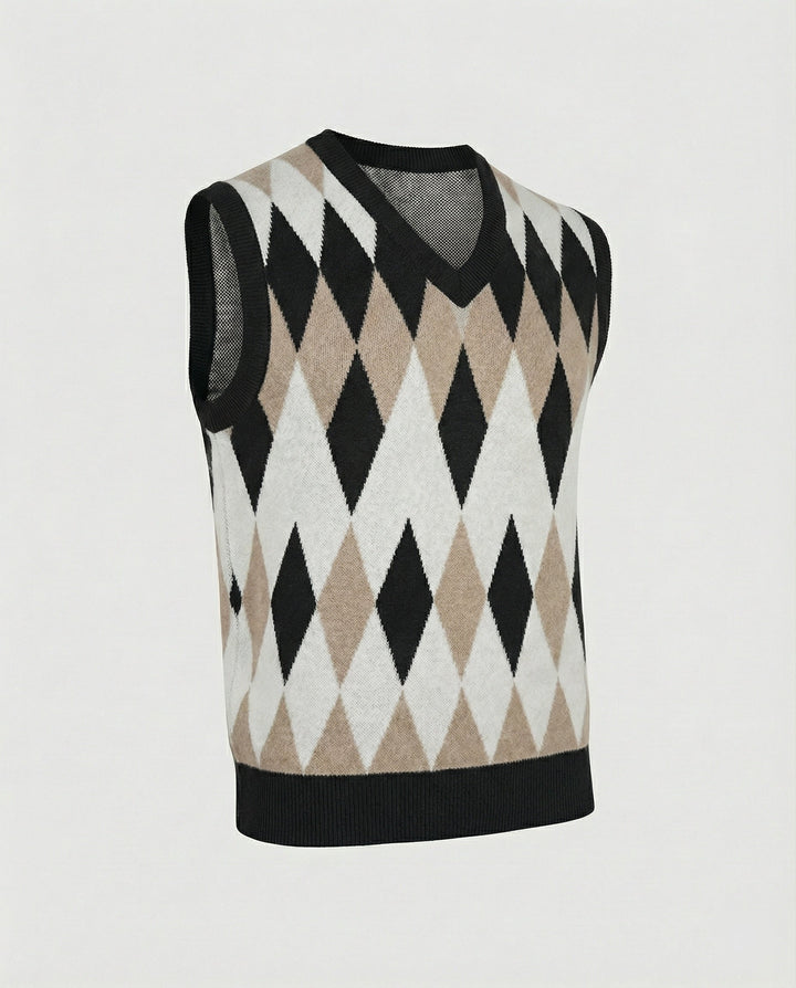Herren ärmelloser Strickpullover im eleganten Diamantmuster Echoarchiv