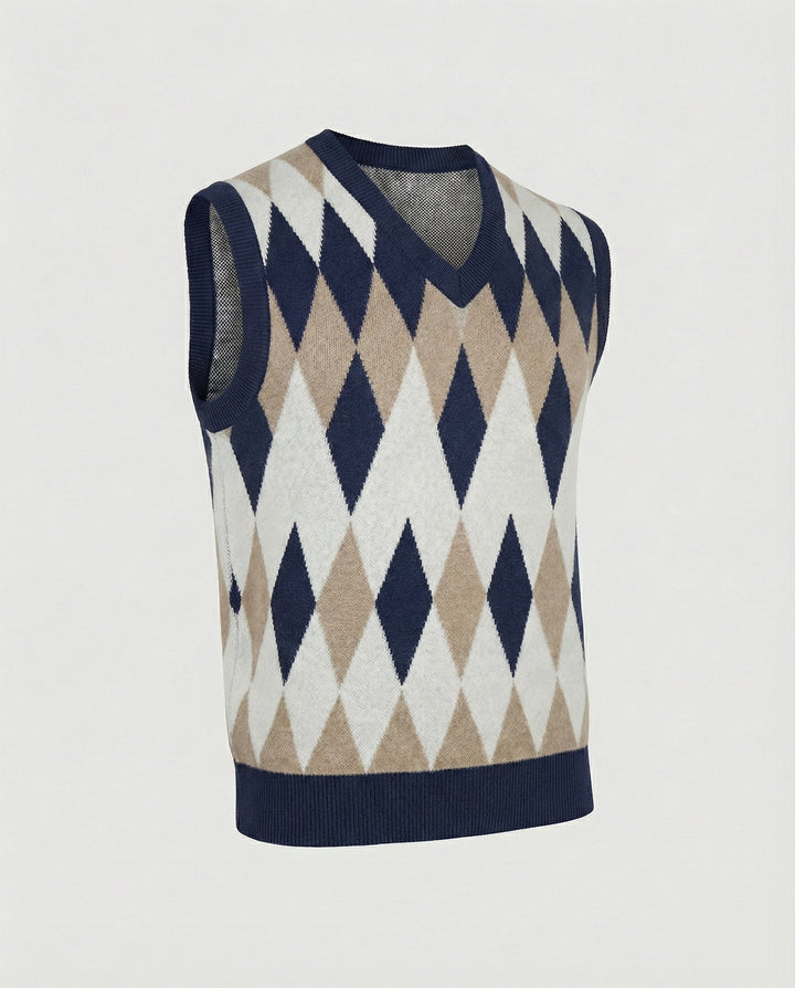 Herren ärmelloser Strickpullover im eleganten Diamantmuster Echoarchiv