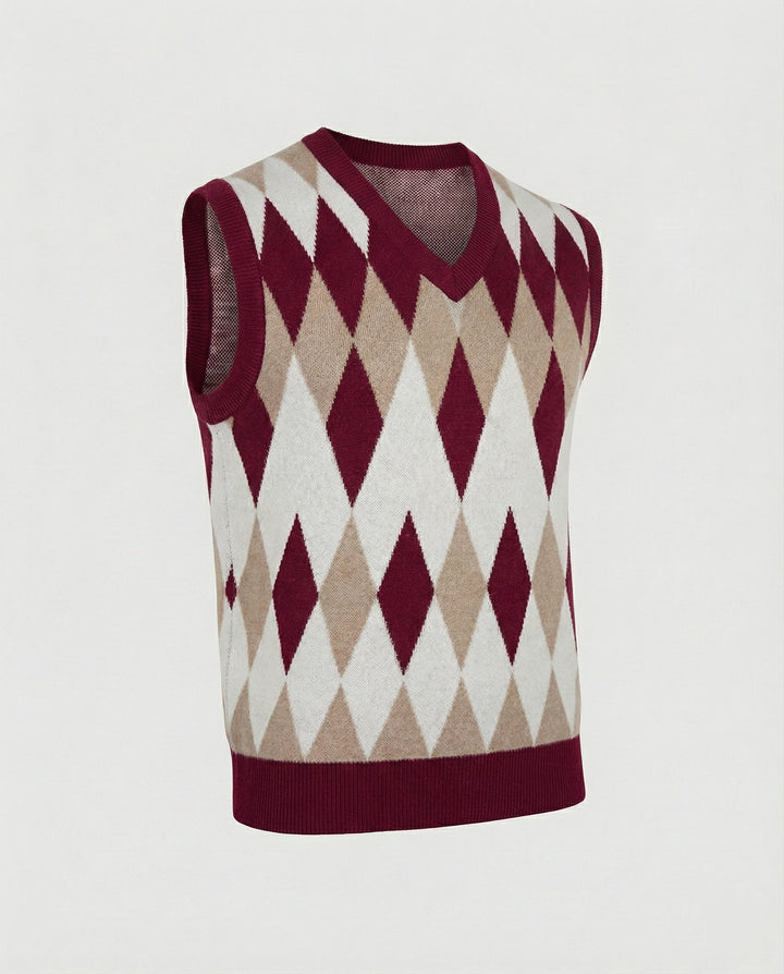 Herren ärmelloser Strickpullover im eleganten Diamantmuster Echoarchiv