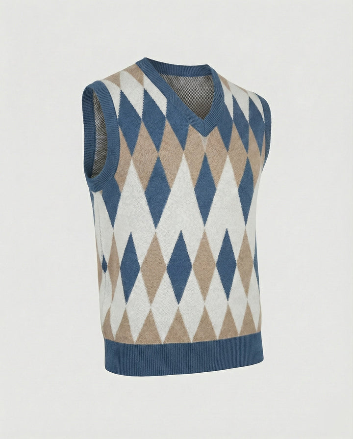 Herren ärmelloser Strickpullover im eleganten Diamantmuster Echoarchiv