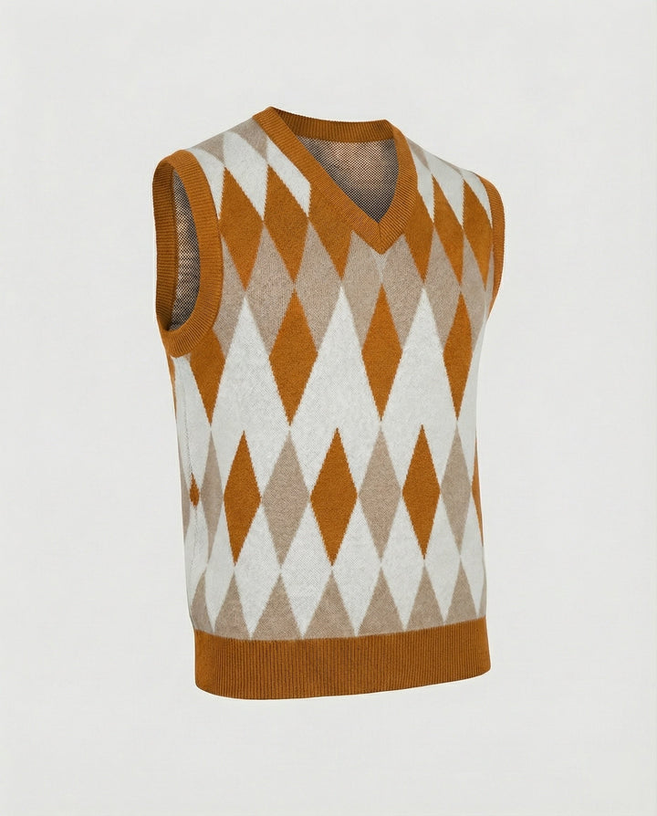 Herren ärmelloser Strickpullover im eleganten Diamantmuster Echoarchiv