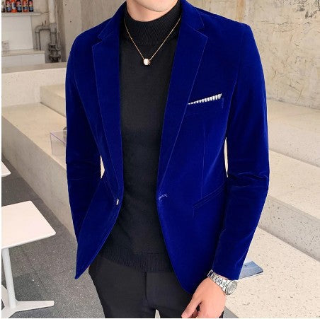 Herren nan Samt-Sakko mit schmaler Silhouette und Ein-Knopf-Verschluss Echo Archiv