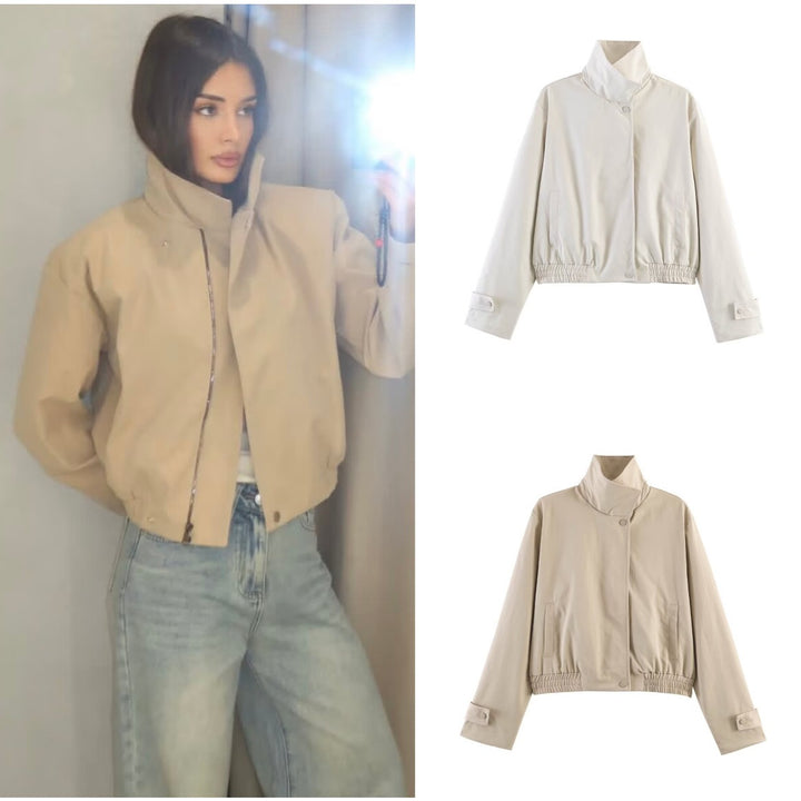 Damen Kurzblouson mit hohem Stehkragen, elastischem Bund und verdeckter Druckknopfleiste Echo Archiv