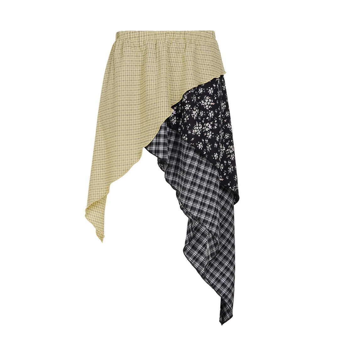 Damen asymmetrischer Rock mit floralen und karierten Mustern Echo Archiv
