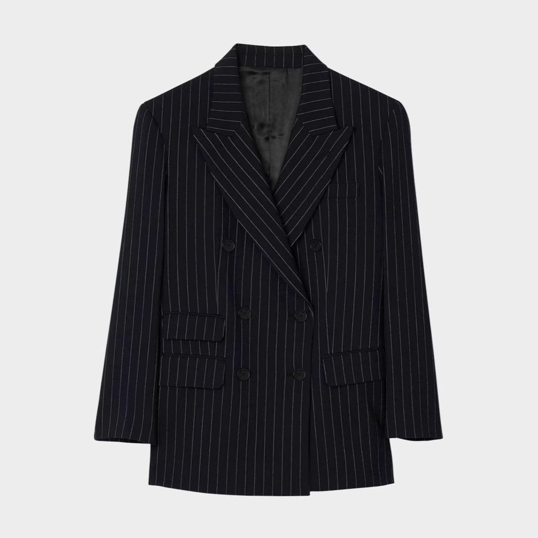 Damen Zweireihiger Nadelstreifen-Hosenanzug mit Oversize-Blazer und weitem Bundfaltenhose Echoarchiv