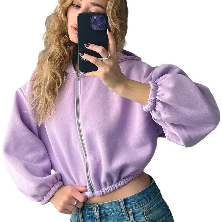 Damen nan oversized Kapuzenjacke kurz geschnitten mit elastischem Saum und Ballonärmeln Echo Archiv