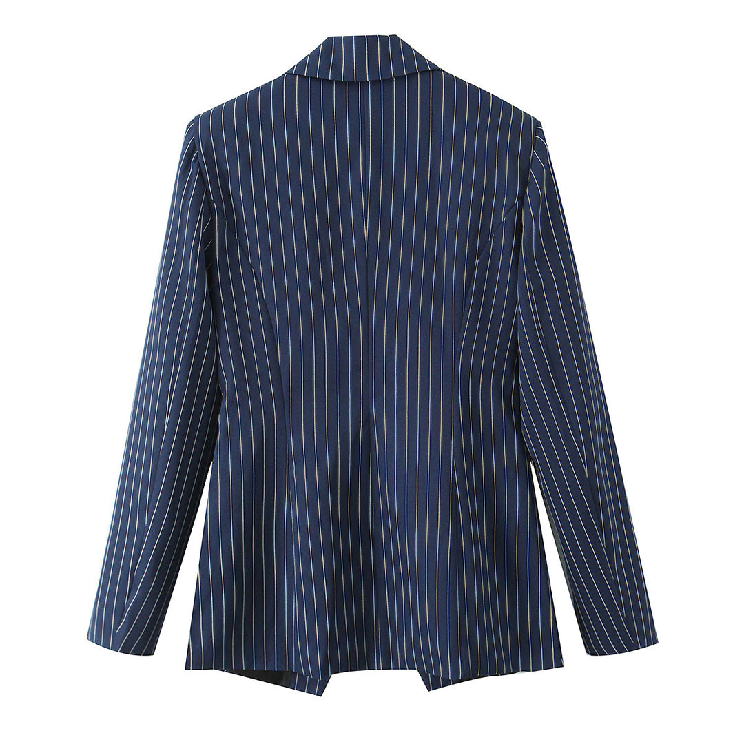 Damen nan taillierter Nadelstreifen-Blazer mit asymmetrischem Revers und Pattentaschen Echo Archiv