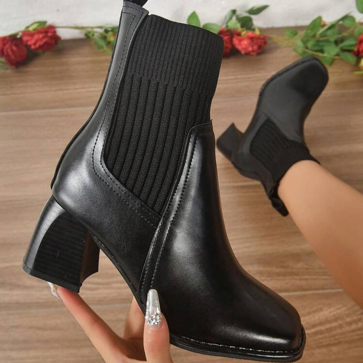 Damen Elegante Blockabsatz Stiefeletten mit Strickschaft Echo Archiv