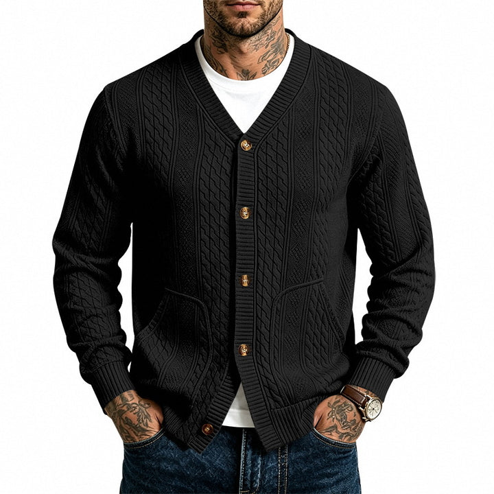Herren Strukturierter Strickcardigan mit V-Ausschnitt und Zopfmuster – Terenzo