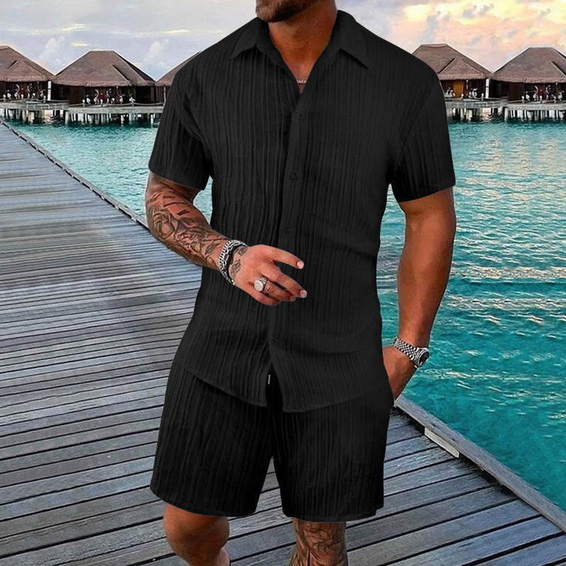 Herren luftiges Kurzarm-Hemd und Shorts-Set mit strukturiertem Design Echoarchiv