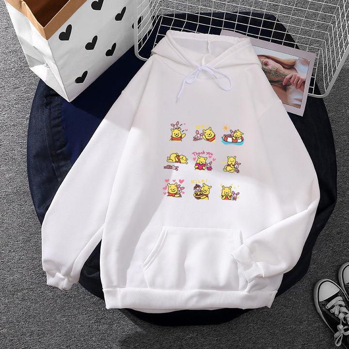 Damen Kapuzenpullover mit mehrfachem Comic-Emote-Print, oversized Schnitt und weichem Innenfutter – Auréline
