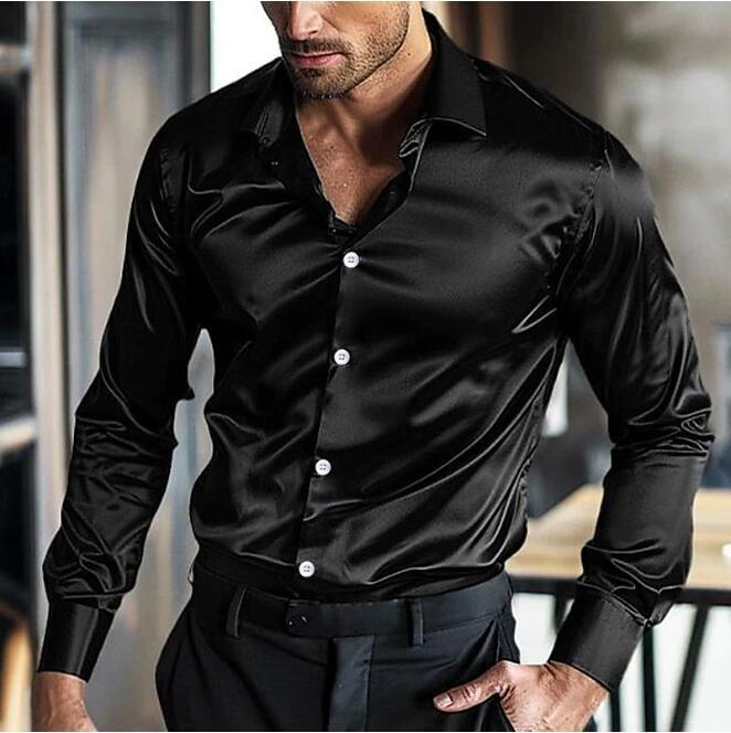 Herren Elegantes Langarmhemd aus glänzendem Material mit moderner Passform Echoarchiv