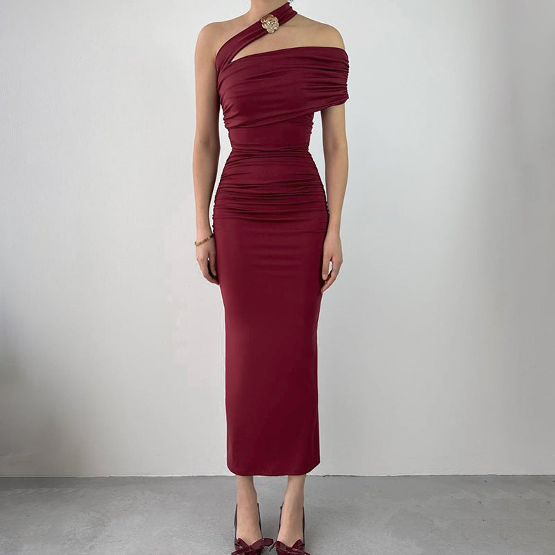 Damen Elegantes Rüschen-Maxikleid mit asymmetrischem Träger Echo Archiv